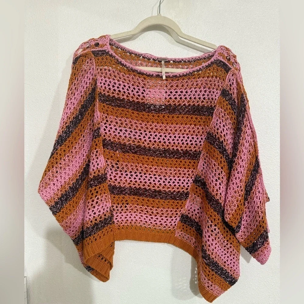 FREE people knetted poncho sweater with sleeves NWT multicolor oversize Sz M